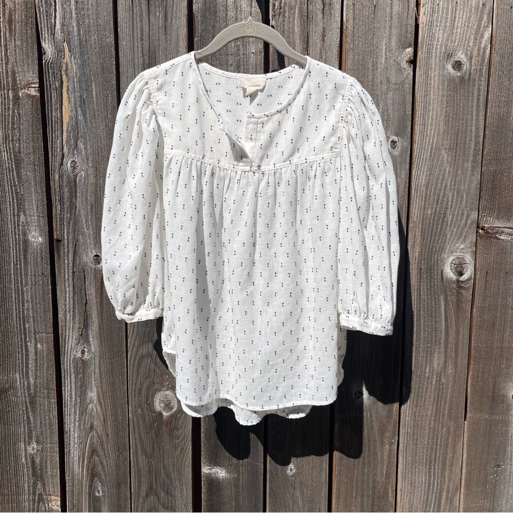 The Korner cream linen blend puff sleeve pheasant blouse size small